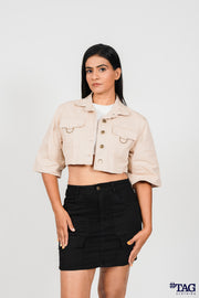 Ladies Twill Crop Jacket - Pink