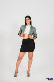 Ladie's Twill Crop Jacket - Light Olive