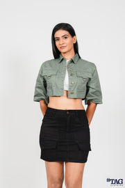 Ladie's Twill Crop Jacket - Light Olive
