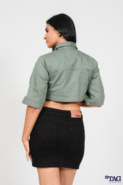 Ladie's Twill Crop Jacket - Light Olive