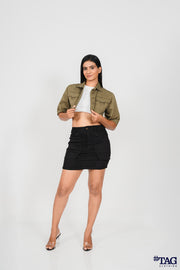 Ladie's Twill Crop Jacket-Dark Olive