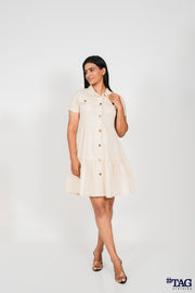 Twill Frill Dress - Cream