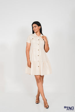 Twill Frill Dress - Cream
