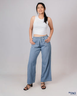 Drawsting Chambray Pant - Light Blue