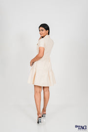 Twill Frill Dress - Cream