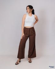 Ladies Linen Pleated Pant - Dark brown