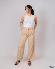 Ladies Linen Pleated Pant - Beige