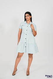 Twill Frill Dress - Light Blue