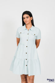 Twill Frill Dress - Light Blue