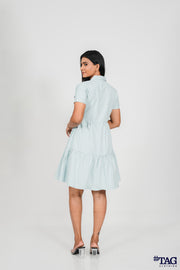 Twill Frill Dress - Light Blue