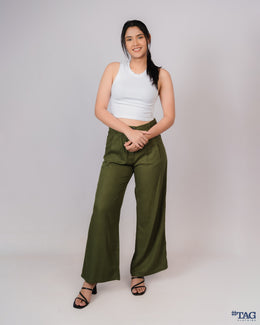 Ladies Linen Pleated Pant - Olive