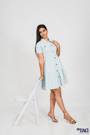 Twill Frill Dress - Light Blue