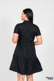 Twill Frill Dress- Black