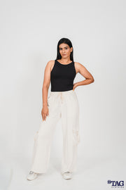 Ladie's Linen cargo pant- Beige