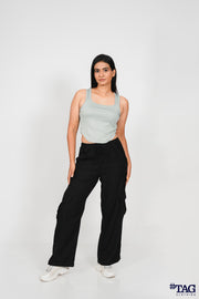 Ladie's Linen cargo Pant -Black