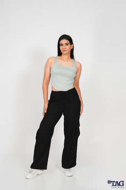 Ladie's Linen cargo Pant -Black