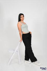 Ladie's Linen cargo Pant -Black