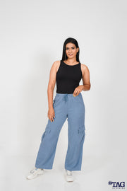 Ladie's Linen Cargo Pant - Navy