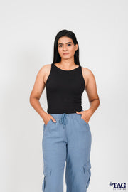 Ladie's Linen Cargo Pant - Navy