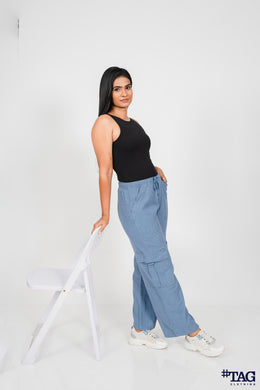 Ladie's Linen Cargo Pant - Navy