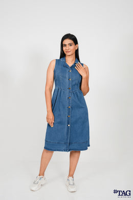 Nipped- Waist Midi Dress- Dark Blue
