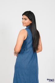 Nipped- Waist Midi Dress- Dark Blue