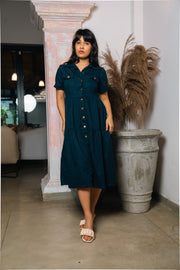 Tiered Midi Shirt Dress – Navy