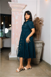 Tiered Midi Shirt Dress – Navy