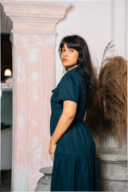 Tiered Midi Shirt Dress – Navy
