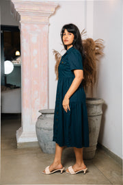 Tiered Midi Shirt Dress – Navy