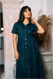 Tiered Midi Shirt Dress – Navy
