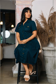 Tiered Midi Shirt Dress – Navy