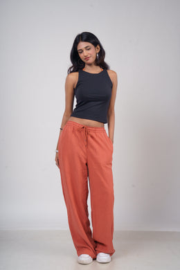 Women’s Brick Red Slub Linen Pants