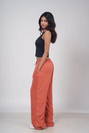 Women’s Brick Red Slub Linen Pants