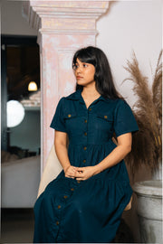 Tiered Midi Shirt Dress – Navy