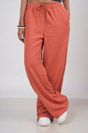 Women’s Brick Red Slub Linen Pants