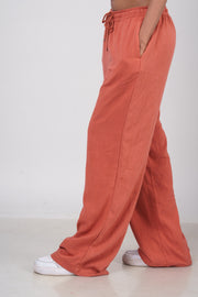 Women’s Brick Red Slub Linen Pants