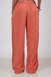 Women’s Brick Red Slub Linen Pants