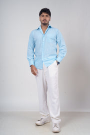 Men’s Off White Linen Straight-Fit Pants