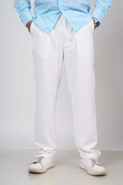 Men’s Off White Linen Straight-Fit Pants