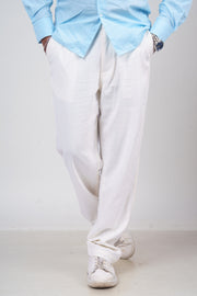Men’s Off White Linen Straight-Fit Pants