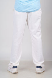 Men’s Off White Linen Straight-Fit Pants