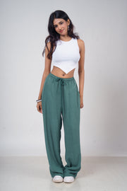 Women’s Sage Green Slub Linen Pants