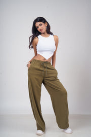 Women’s Sage Green Slub Linen Pants