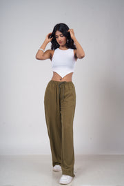 Women’s Sage Green Slub Linen Pants