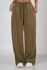 Women’s Sage Green Slub Linen Pants