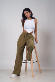 Women’s Sage Green Slub Linen Pants