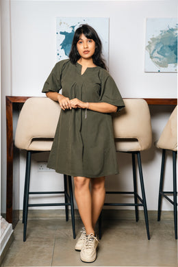Short Twill Dress – Olive