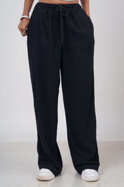 Women’s Classic Black Slub Linen Pants