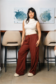 Linen Wide-Leg Pants – Maroon